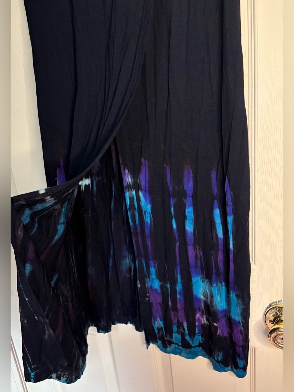 Black Short Sleeve Maxi Dress with Blue & Purple Tie-Dye Hem - Picture 4 of 9
